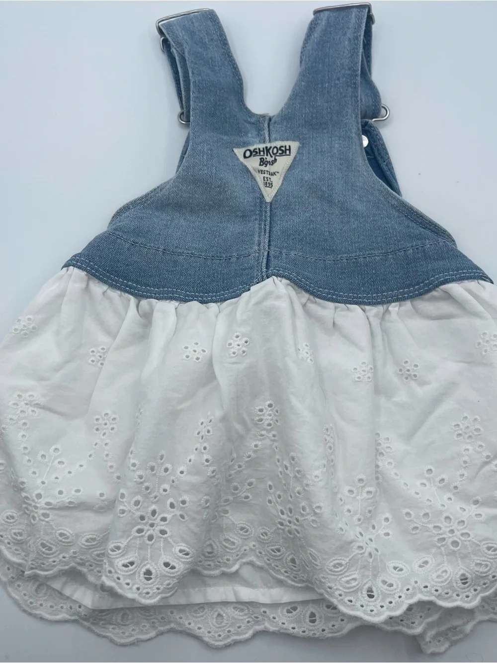 Oshkosh B’Gosh baby girls denim overalls dress white size 9 months
